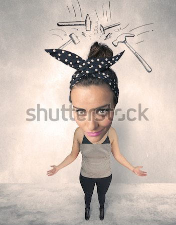 Big head person with drawn hammers Stock photo © ra2studio