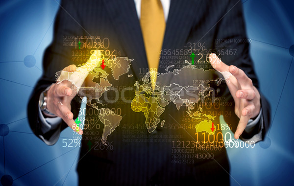 Business person holding earth statistics map Stock photo © ra2studio