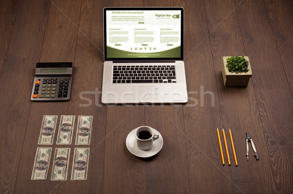 Business table with notebook computer and office accessories Stock photo © ra2studio