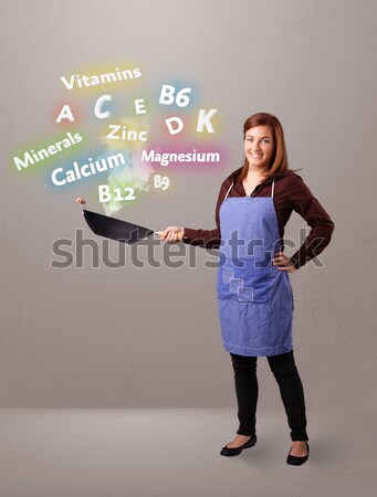 Young lady holding a frying pan Stock photo © ra2studio