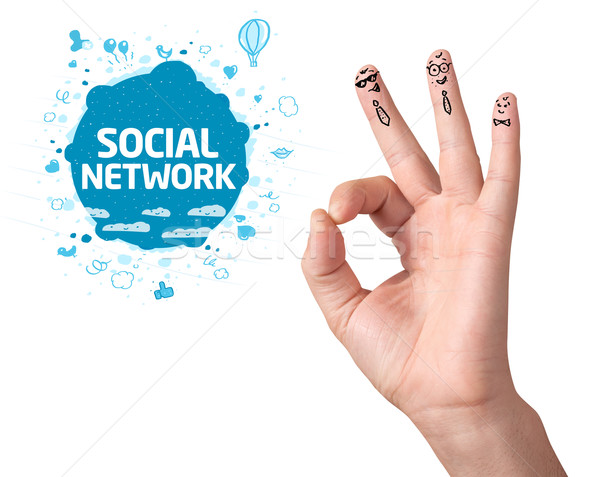 Happy ok fingers with social network sign and icons Stock photo © ra2studio