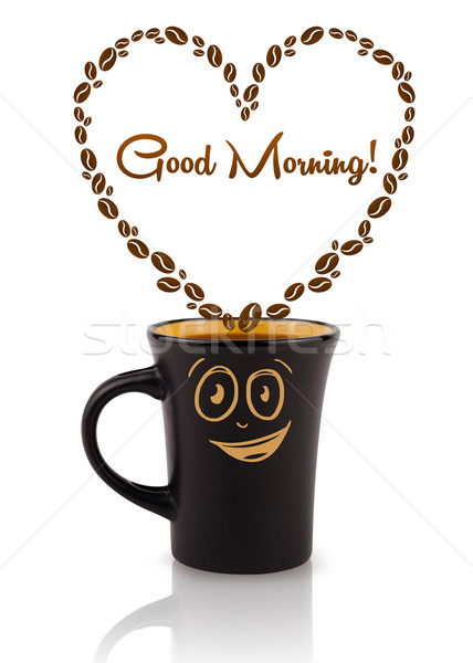 Cana de cafea boabe de cafea inimă buna dimineata semna Imagine de stoc © ra2studio