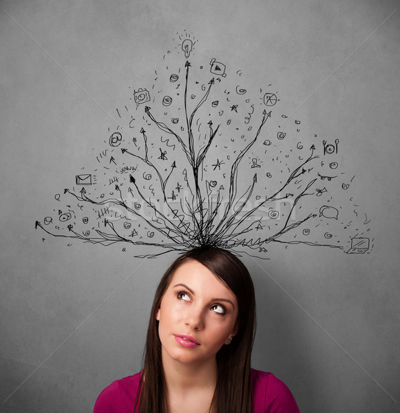 Young woman with tangled lines coming out of her head Stock photo © ra2studio