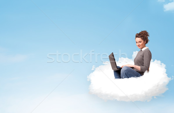 Laptop seduta nube copia spazio bella Foto d'archivio © ra2studio