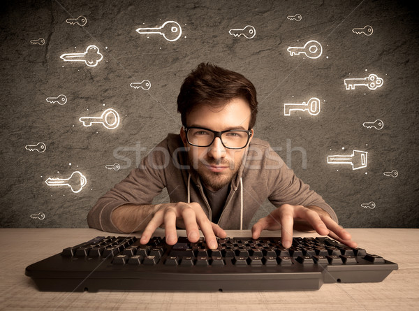 Nerd ragazzo parola d'ordine tasti Foto d'archivio © ra2studio