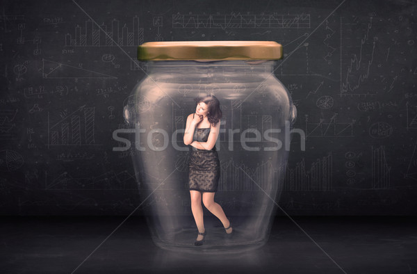 Kobieta interesu zamknięty wewnątrz szkła jar pojęcia Zdjęcia stock © ra2studio