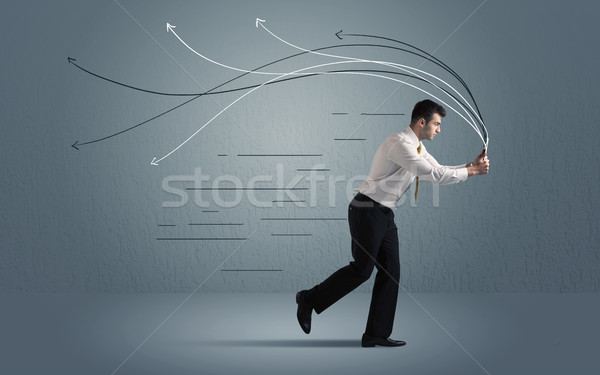 Running businessman with device and hand drawn lines Stock photo © ra2studio