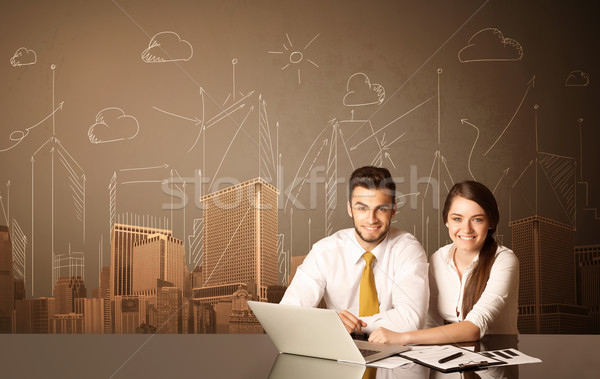 Negócio casal edifícios sessão preto tabela Foto stock © ra2studio