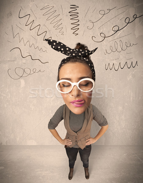 Big head person with curly lines Stock photo © ra2studio