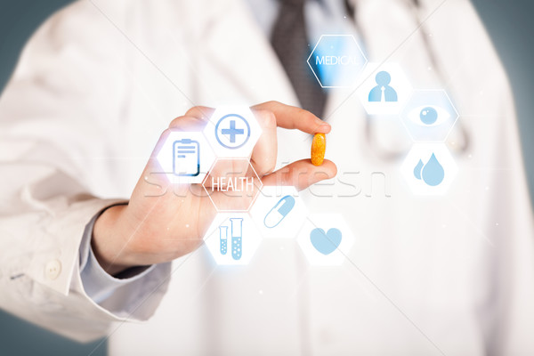 Arzt weiß halten Pille Hand illustriert Stock foto © ra2studio