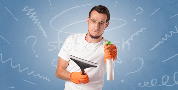 Swabber with orange rubber gloves Stock photo © ra2studio