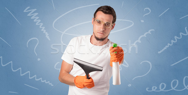 Orange gants en caoutchouc doodle wallpaper maison homme [[stock_photo]] © ra2studio