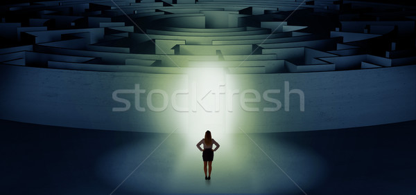 Kobieta koncentryczny labirynt gotowy działalności Zdjęcia stock © ra2studio