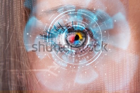 Stockfoto: Toekomst · vrouw · technologie · oog · paneel · computer