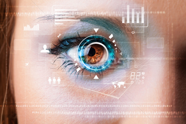 将来 女性 技術 眼 パネル コンピュータ ストックフォト © ra2studio