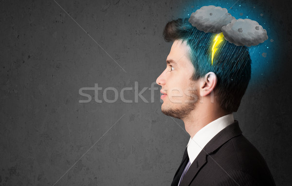 человека гроза Молния голову здоровья дождь Сток-фото © ra2studio