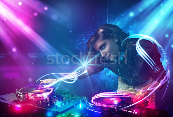 Enérgico menina música poderoso efeitos de luz mulher Foto stock © ra2studio