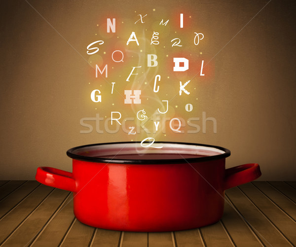 Glühend Briefe heraus Kochtopf farbenreich Metall Stock foto © ra2studio