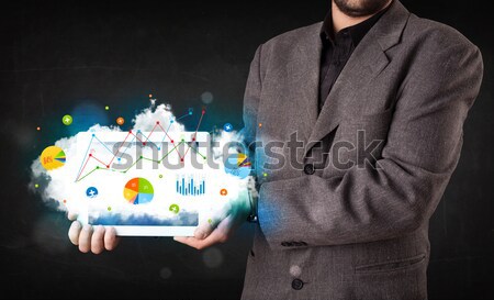 Young businessman presenting cloud with charts and graph icons a Stock photo © ra2studio