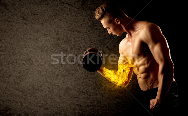 мышечный Культурист веса пылающий бицепс Сток-фото © ra2studio