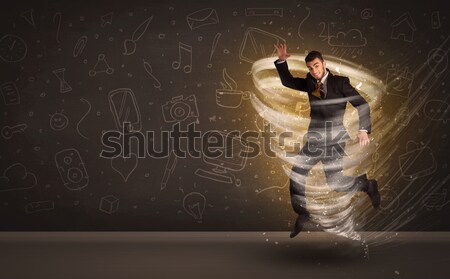Feliz empresário saltando tornado marrom negócio Foto stock © ra2studio