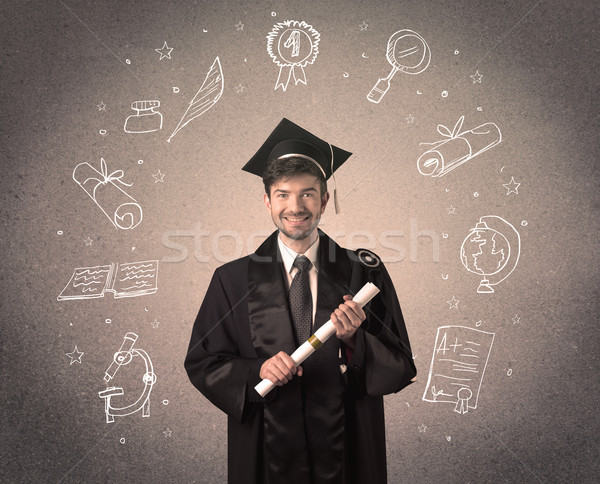 счастливым выпускник подростку рисованной школы иконки Сток-фото © ra2studio