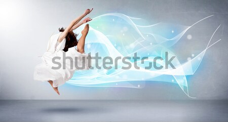 Stockfoto: Mooie · vrouw · springen · kleurrijk · edelstenen · meisje