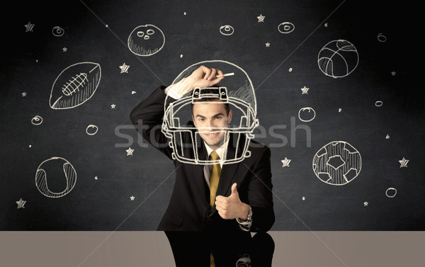 Geschäftsmann Zeichnung Helm Sport Kugeln glücklich Stock foto © ra2studio