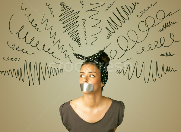 Fiatal nő száj fürtös vonalak körül fej Stock fotó © ra2studio