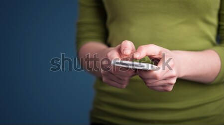 Közelkép kéz tart digitális touchpad tabletta Stock fotó © ra2studio