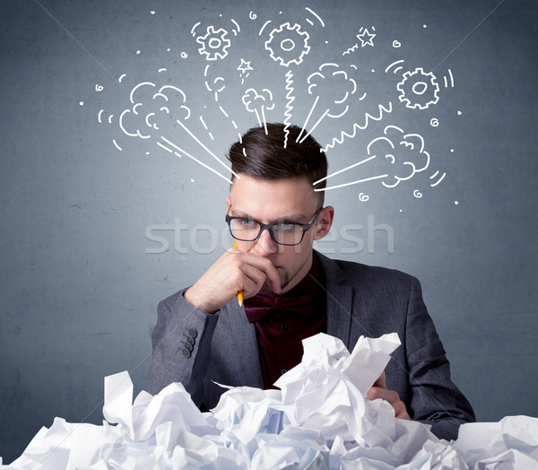 Businessman behind crumpled paper Stock photo © ra2studio