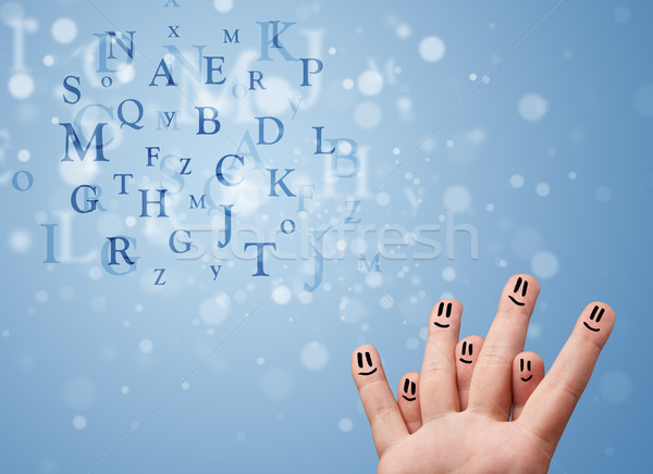 Feliz emoticon dedos olhando mistura bokeh Foto stock © ra2studio