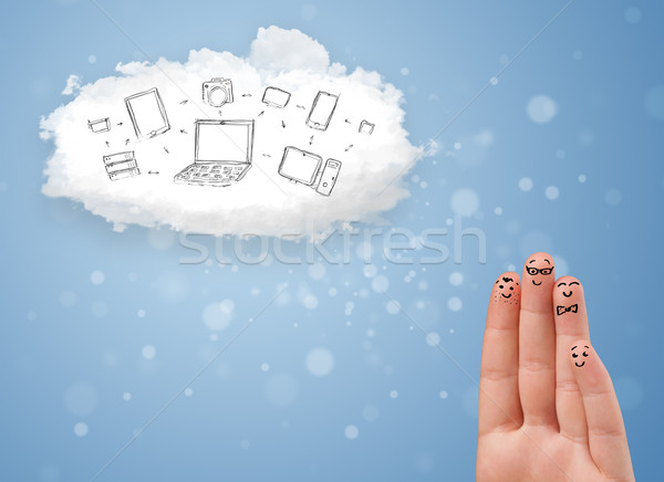 Glücklich heiter Finger schauen Cloud Computing Stock foto © ra2studio