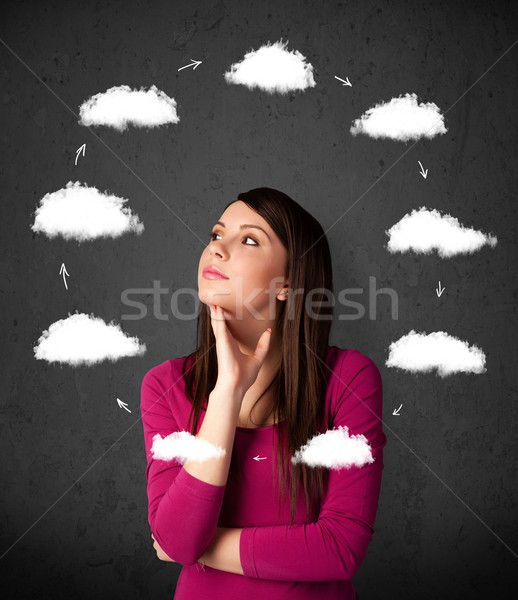Young woman thinking with cloud circulation around her head Stock photo © ra2studio