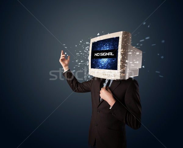 Férfi monitor fej nem jel felirat Stock fotó © ra2studio