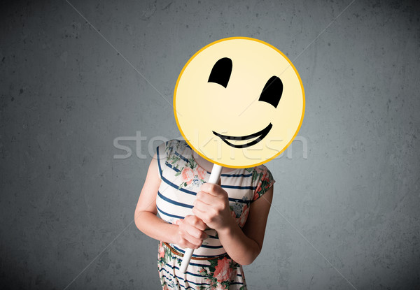 Foto stock: Mulher · jovem · rosto · sorridente · emoticon · jovem · senhora