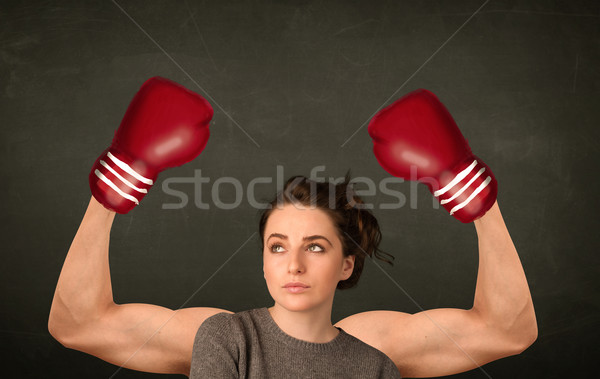сильный Боксер оружия довольно женщину Сток-фото © ra2studio