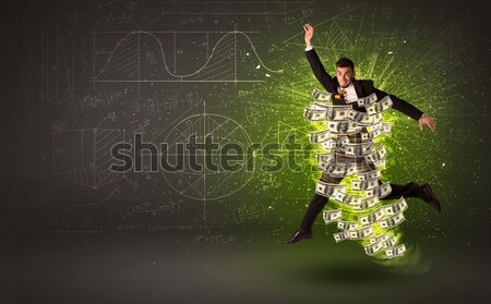 Alegre saltar dólar billetes alrededor negocios Foto stock © ra2studio