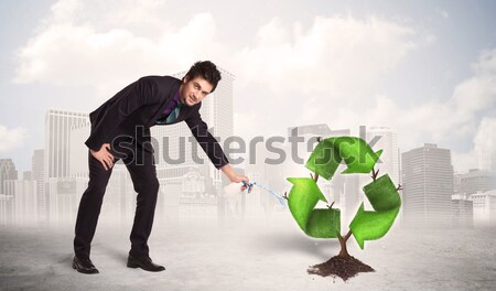 [[stock_photo]]: Homme · d'affaires · vert · recycler · signe · arbre