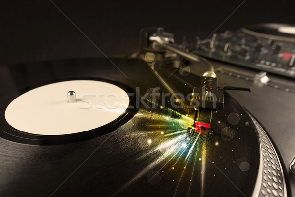 Muziekspeler spelen vinyl gloed lijnen behoefte Stockfoto © ra2studio