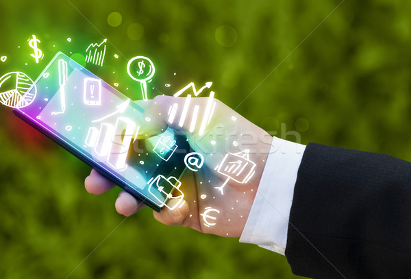 Stockfoto: Smartphone · financieren · markt · iconen · symbolen · business