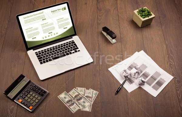 Business table with notebook computer and office accessories Stock photo © ra2studio