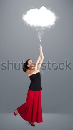 Stockfoto: Mooie · dame · wolk · jonge · vrouw · meisje