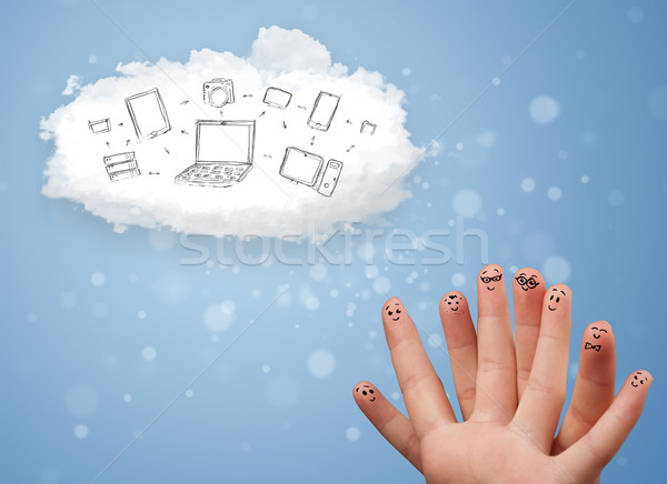 Glücklich heiter Finger schauen Cloud Computing Stock foto © ra2studio