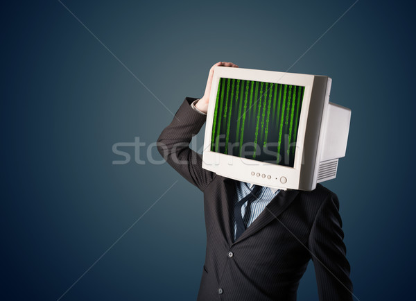 Cyber human with a monitor screen and computer code on the displ Stock photo © ra2studio