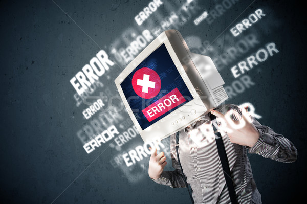Business man with pc monitor on his head and error messages on t Stock photo © ra2studio