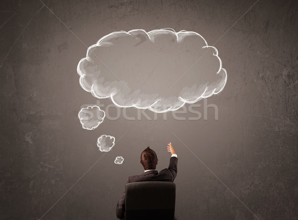 Foto stock: Empresario · sesión · nube · pensamiento · cabeza