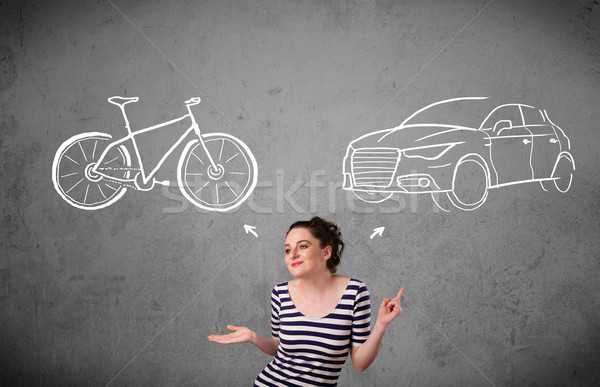 Vrouw keuze fiets auto mooie Stockfoto © ra2studio