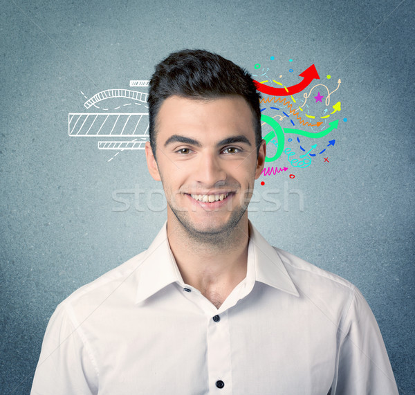 Happy creative business guy with illustration Stock photo © ra2studio