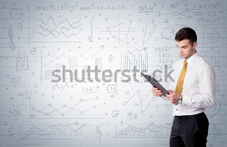 Verkäufer stehen gezeichnet Grafik Charts jungen Stock foto © ra2studio